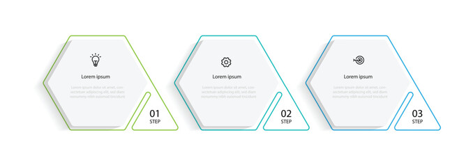 3 step infographic template element with icons suitable for web presentation and business information