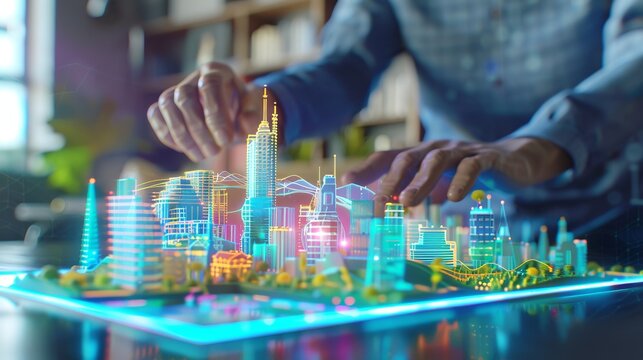 Businessman investment consultant analyzing financial report with digital augmented reality graphics, highlighting company balance statement and economic trends, ideal for business, economy, and marke