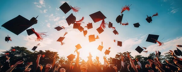 Group of graduates tossing caps in the air