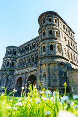 Amazing view of famous Porta Nigra (Black gate) - ancient Roman city gate in Trier, Germany. UNESCO