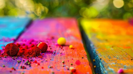 Colorful Powder and Spices on Wooden Surface