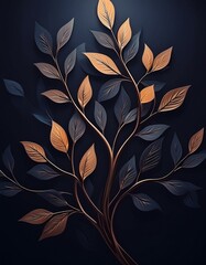 Minimalist floral background with delicate branches and leaves