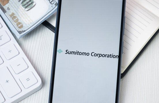 New York, USA - 30 June 2024: Sumitomo Logo on Phone Screen, Company Icon