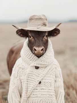 Bull Dressed in Traditional Portuguese Campino Outfit in Pastoral Countryside Field