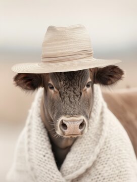 Bull Wearing Traditional Portuguese Campino Outfit in Idyllic Portugal Countryside