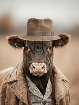 Portrait of a Bull Wearing Traditional Portuguese Campino Outfit in the Fields