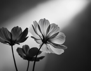 Background with contrasting black and white flowers in a minimalist style