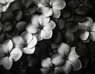 Background with contrasting black and white flowers in a minimalist style