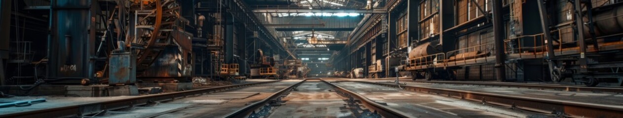 Naklejka premium Industrial Power Unleashed: Vibrant Machinery in the Heart of a Steel Factory