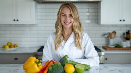 The smiling nutritionist with vegetables