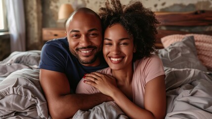 Fototapeta premium The loving couple in bed.