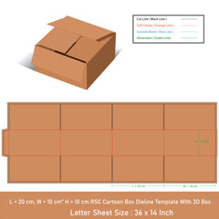 20x10x10 cm RSC Cartoon Box Dieline Template With 3D Box