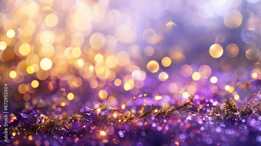 Poster golden row with soft purple bokeh, dreamy atmosphere