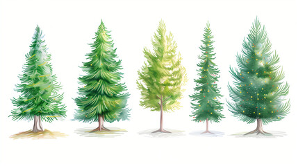 christmas tree set, An illustration set of Christmas trees drawn with colored pencils, hand-drawn artwork
