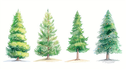 christmas tree set, An illustration set of Christmas trees drawn with colored pencils, hand-drawn artwork
