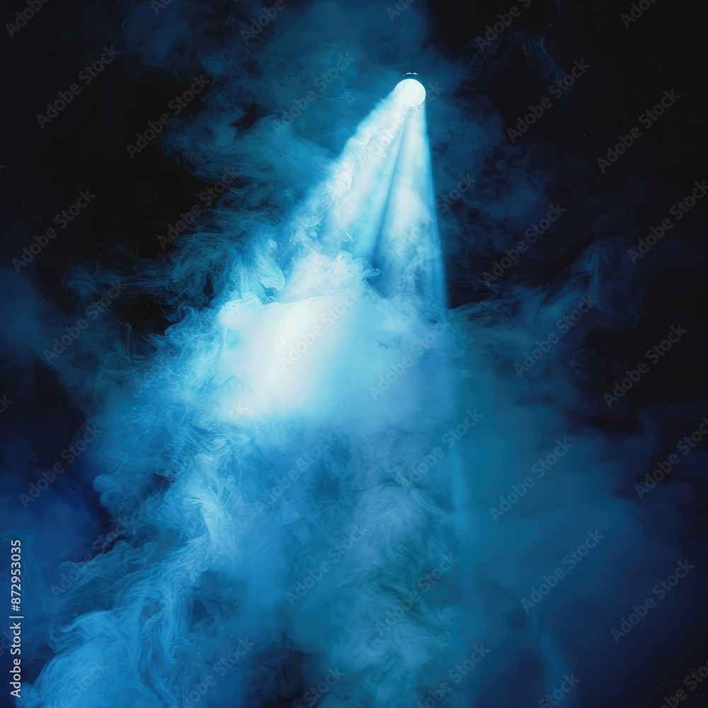 Aufkleber A vivid blue spotlight projecting through a cloud of smoke, creating a mesmerizing and mysterious visual atmosphere. 