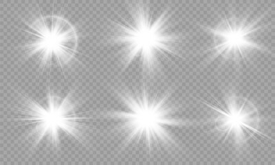 Light Vector set with Sun Glare. Sun, Sunrays, and Glare in PNG Format. Gold Flare and Glare.	
