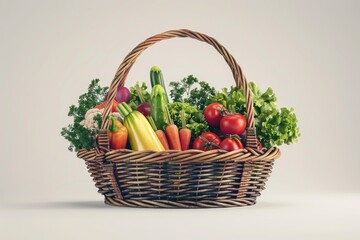 fresh vegetables in the basket on white background