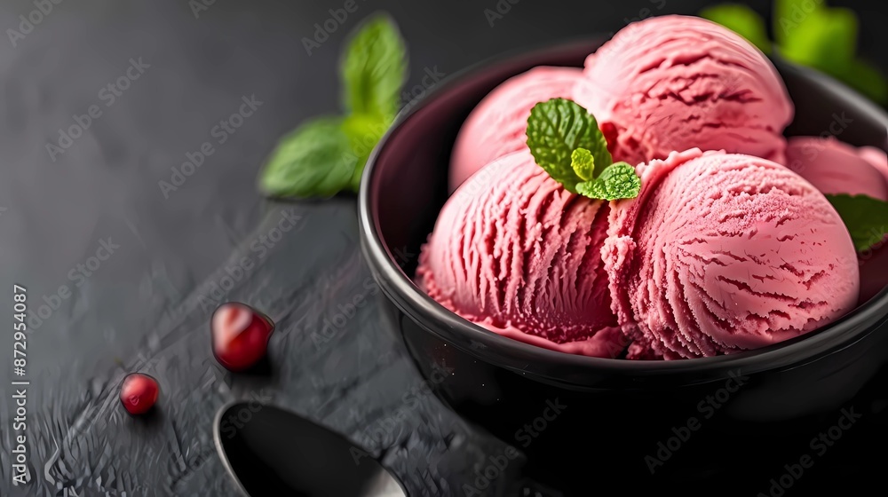 Wall mural strawberry ice cream with mint 