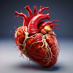 Heart with Vessels and Arteries Realistic 3D Anatomy Model of the Human Heart with slate background