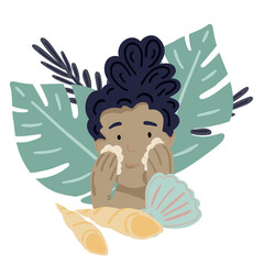 Skin care set with girl eaves flat design cream