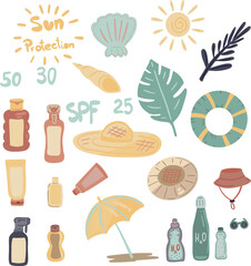 Flat design set sun protection summer group