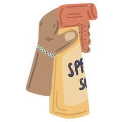 Hand with spf spray tan summer sun flat design set