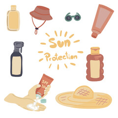 Sun protection flat design set