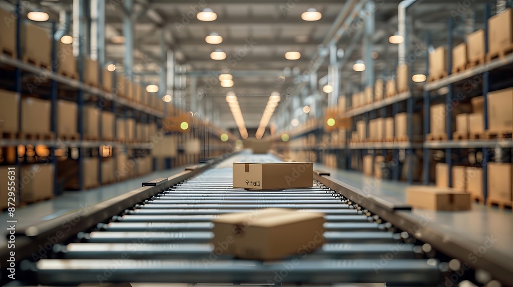 Poster automated logistics center with robotized order picking system and warehouse robots managing invento