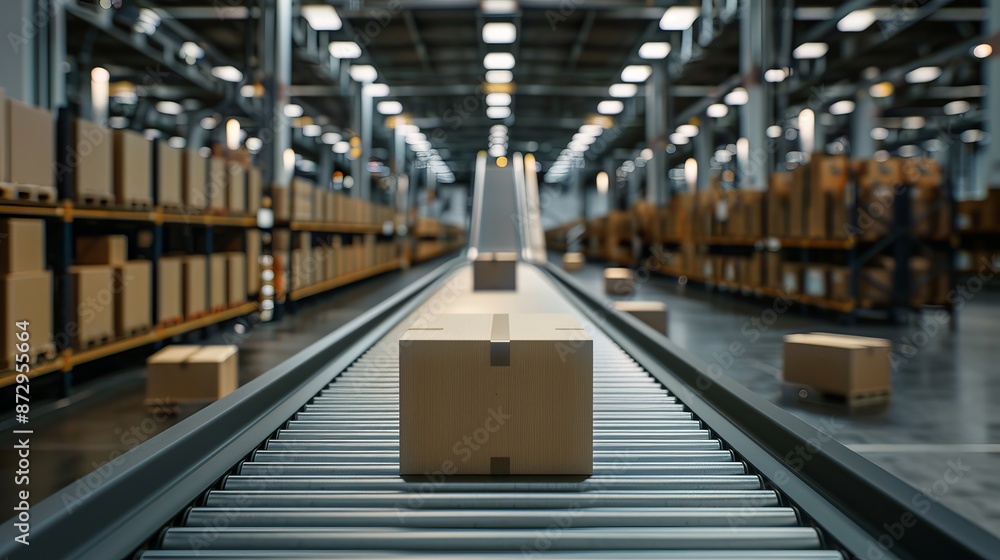 Poster automated logistics center with robotized order picking system and warehouse robots managing invento