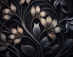 Minimalist floral pattern with graphic intertwining lines and flowers

