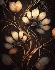 Minimalist floral pattern with graphic intertwining lines and flowers

