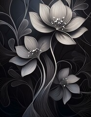 Minimalist floral pattern with graphic intertwining lines and flowers

