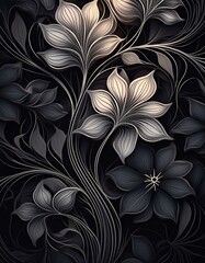 Minimalist floral pattern with graphic intertwining lines and flowers

