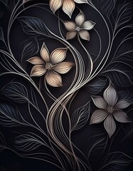 Minimalist floral pattern with graphic intertwining lines and flowers

