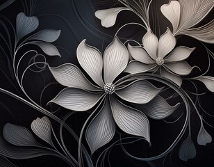 Minimalist floral pattern with graphic intertwining lines and flowers

