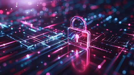 Cyber security and data protection concept with digital lock symbol, internet network security for protecting business and financial transaction data from cyber attacks, ensuring user private data sec