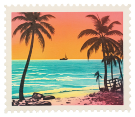 PNG Beach Risograph beach nature sea.