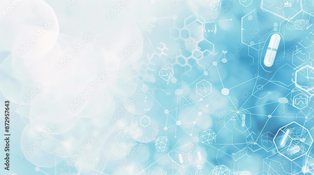 Poster Medical research background with hexagonal structures and healthcare icons. Digital interface for modern medicine and innovation.