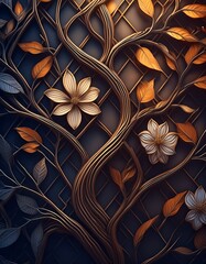 Background with delicate tree branches and flowers creating a geometric pattern