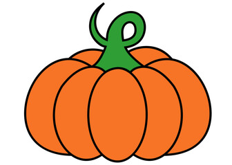 illustration of a pumpkin, Pumpkin with a black outline Vector, hand-drawn Halloween Pumpkin, Orange pumpkin cartoon icon, Vector illustration