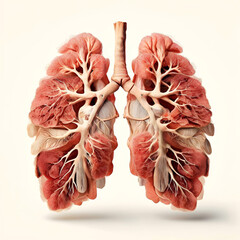 Lungs with Bronchi Anatomically Detailed Human Lungs Diagram Isolated on White Background.