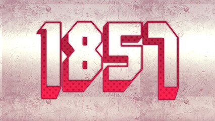 Cute 3d bold outline pink number design of 1857 on white background.