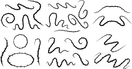 Thorn branch or vine. Natural intertwined pattern. Element of tattoo with spike