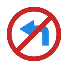 No turn Left flat icon