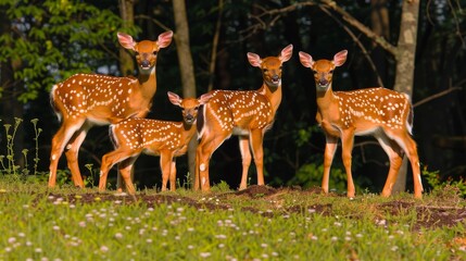 Newborn fawns in a springtime clearing, species rebirth, serene