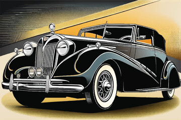 Black vintage classic car. Vintage Car. Classic car illustration. Classic vintage car vector design. Retro car.  A classic car. 