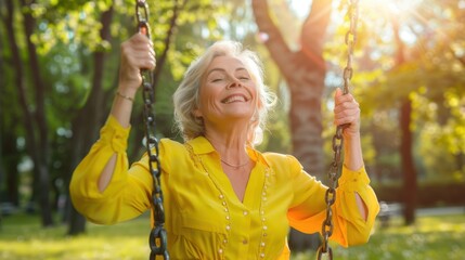 The elderly woman on swing