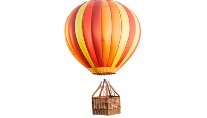 Obraz premium Bright hot-air balloon with wicker basket on white background