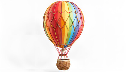 Obraz premium Bright hot-air balloon with wicker basket on white background